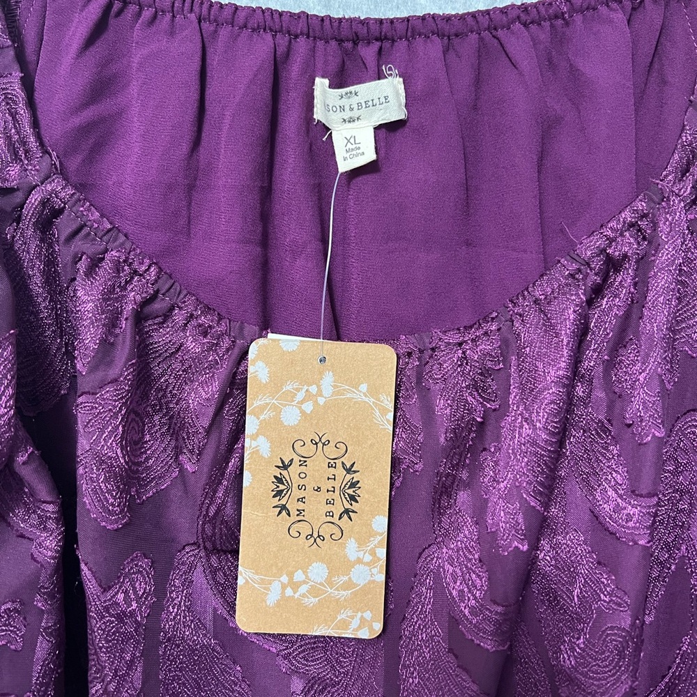 Mason & Belle Purple Satin Brocade Blouse Size XL NWT Square Neckline Romantic - Picture 7 of 12
